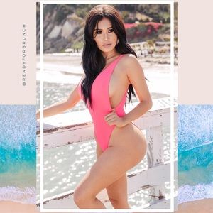 NWT Fashion Nova High Leg Swimsuit Neon Pink S